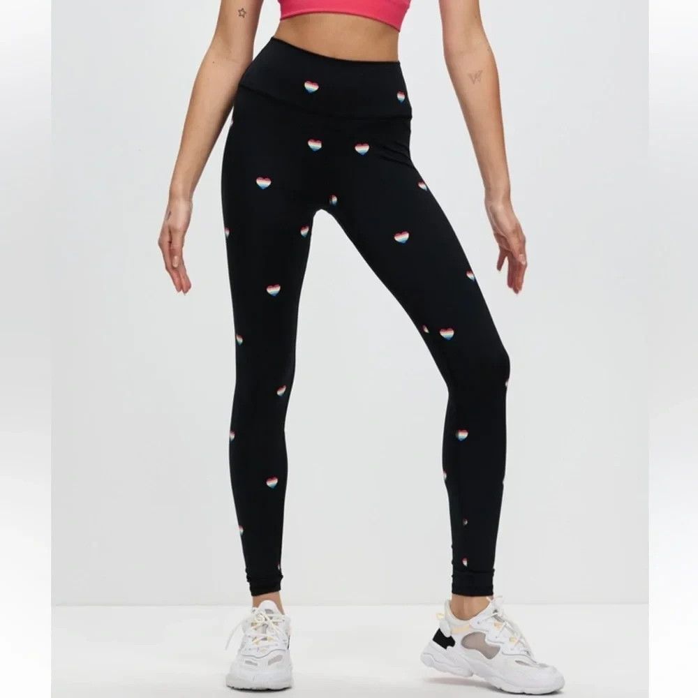 Spiritual Gangster Leggings Black Rainbow Hearts High Rise Workout Small